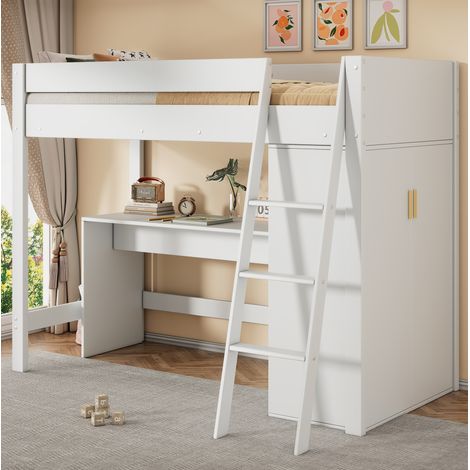 lit chambre rangement 90x200 bois blanc gain de place OKMYHOME (1/5)
