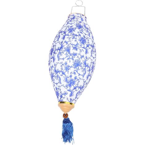 Lanterne Suspendue Vietnamienne Décorative 14 Pouces Bleu Et Blanc En Satin Étanche Pour Jardin Fête Mariage Extérieur (1/5)