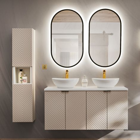 Badmöbel Set 4-teilig in Beige und weiß mit 120 cm Doppelwaschtisch VERACRUZ-56 (1/5)
