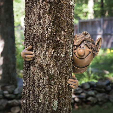 statue De Jardin,elf Garon Statue Extrieur Hugger D'arbre Rsine Figure De Jardin Figurine Dcoration De Extrieure Ornements,arbre Visages (1/5)