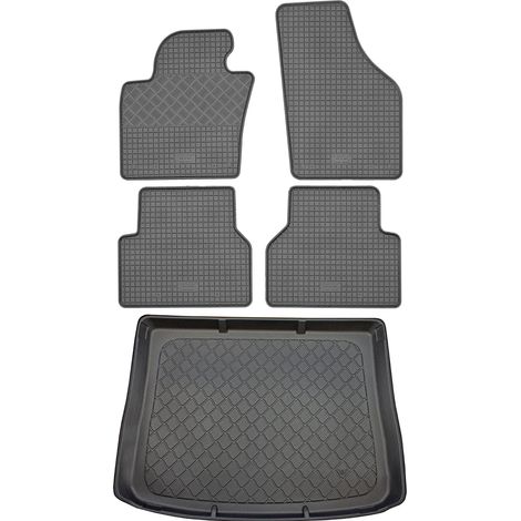 Ensemble de tapis de sol en caoutchouc pour Volkswagen Tiguan I SUV (5 portes) de juillet 2007 à avril 2016 : tapis de coffre et tapis de sol de coffre.