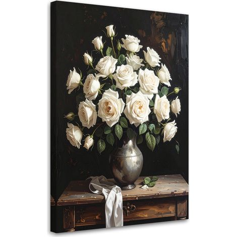 Quadro su tela, Rose bianche in un vaso, 20x30 (1/5)
