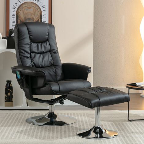 Fauteuil de massage avec rembourrage en PU et repose-pieds, pouf équipé d'un appareil de massage à 5 points pour le salon et la chambre à coucher, noir (1/5)