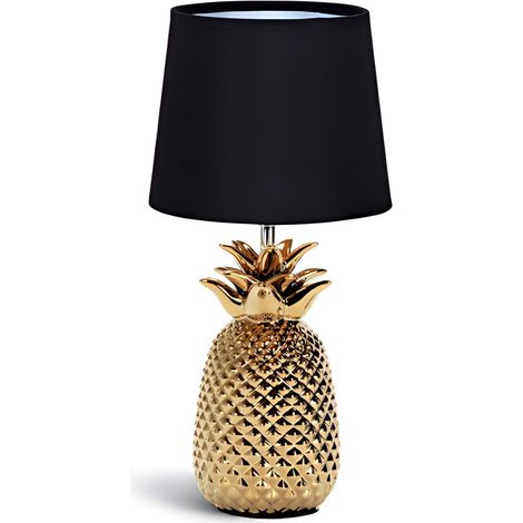 Lampe décorative avec un pied en céramique brillante en forme d'ananas, douille E14, style vintage et élégant.