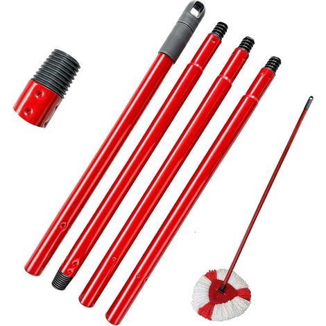 Balai de rechange - 4 pièces - Manche télescopique réglable avec filetage allemand - Manche de balai rouge - Manche télescopique pour le nettoyage des sols - Compatible avec accessoires robustes pour (1/5)