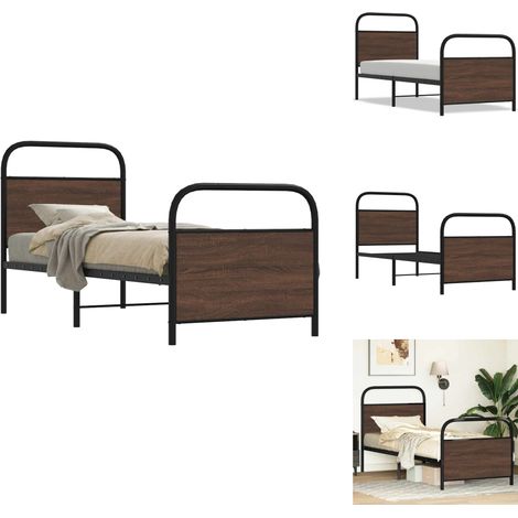 The Living Store Bettgestell ohne Matratze 75x190 cm Braun Eichen-Optik - Stahlbett (1/5)