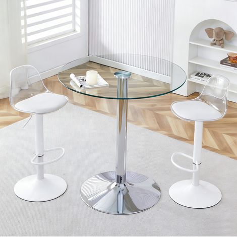 Bartisch-Set aus Glas Ø89 cm mit 2 höhenverstellbaren Hockern HAVRYA (1/5)