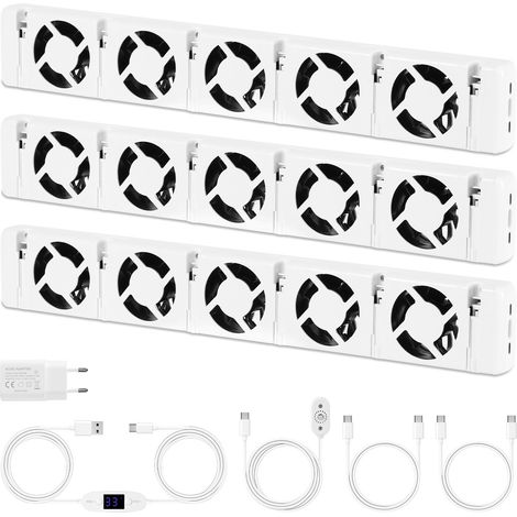 TolleTour Booster para radiador con 5 ventiladores y termostato 0–60 °C, juego de 3 para radiadores de 200 a 300 cm, blanco (1/5)