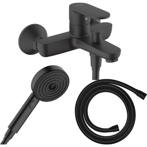 Pack mitigeur bain douche HANSGROHE Vernis Blend + Flexible Isiflex + Pommeau HANSGROHE Pulsify Select 105 3 jets noir mat
