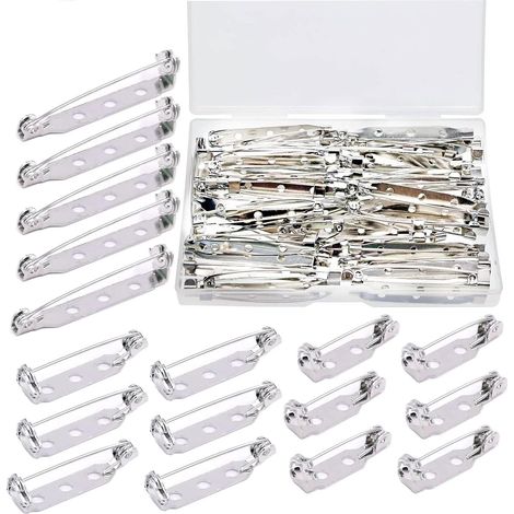 100 Pièces en Ton Argent Épingles de Barres Fermoir de Sécurité avec Boîte en Plastique,Épingles Nourrice,Epingle pour Broche,Fermoirs à Epingles,3 Tailles,20 mm,25 mm,32 mm (Argent) (1/5)
