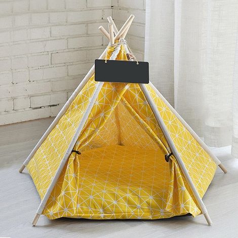 TRADE SHOP - Tenda Cuscino Pieghevole Giallo Grande Animali Domestici Gatto Cane 50x50x70cm - (1/2)