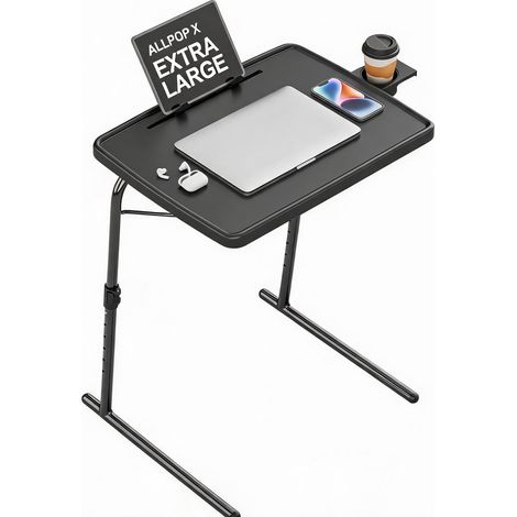 Tragbarer Tisch, verstellbarer Klapptisch, multifunktionaler Laptoptisch mit Getränkehalter, Höhe und Winkel, verstellbare Überbetttische, Schreibtisch für Abendessen, Arbeit und Studium, 56 cm, Schwa (1/5)