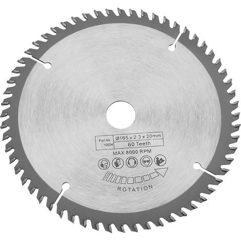 Lame de scie circulaire TCT argentée 165mm pour la coupe du bois 60 dents + 1 anneaux de réduction (1/5)