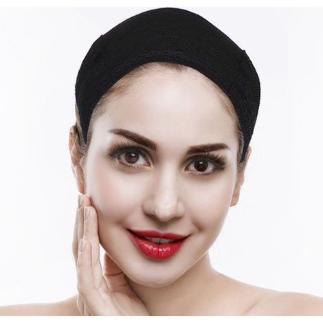Filet noir extensible pour perruques avec bandeau ajustable, parfait pour la confection de coiffures et postiches. (1/5)