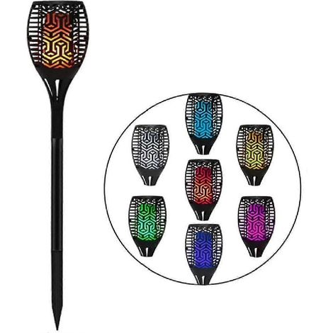 Lampes solaires LED à effet flamme couleur améliorées pour extérieur, économie d'énergie et étanches, pour pelouse, allée, jardin, cour, bord de piscine (1 paquet) (1/5)
