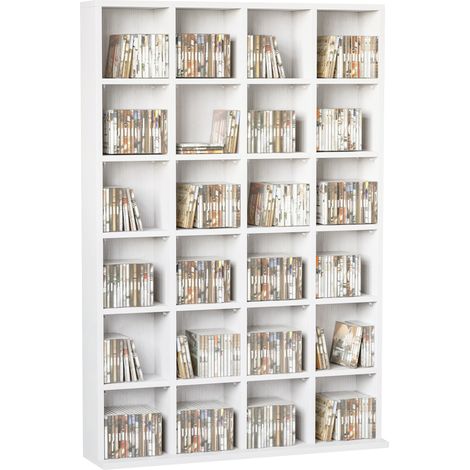 Meuble de rangement multimédia 456 CD/ 336 DVD - bibliothèque en bois avec étagères réglables, 89 x 130,5 cm, blanc (1/5)