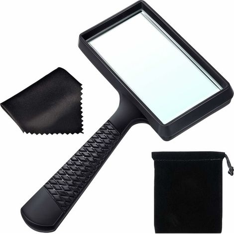Lupa de mano 5X, rectangular de 3,77 x 1,89 pulgadas, lente de vidrio resistente a rayones para personas mayores que leen, aficiones, reparaciones y observan. (1/5)