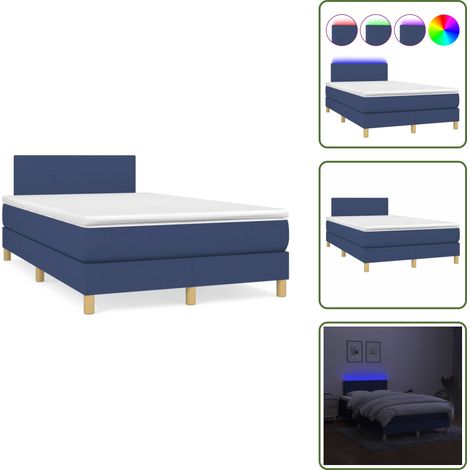 Cama azul - vidaXL Cama box spring con colchón y luces LED tela azul 120x190 cm - Cama con cabecero ajustable