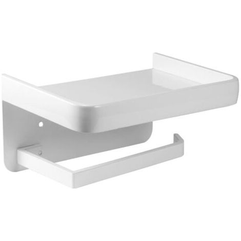 Soporte de pared para rollo de papel higiénico con estante de almacenamiento de aluminio para baño y cocina (blanco)