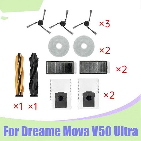 Pièces détachées pour aspirateur Dreame Mova V50 Ultra : brosse latérale, filtre HEPA, chiffon de nettoyage et sac à poussière (1/5)