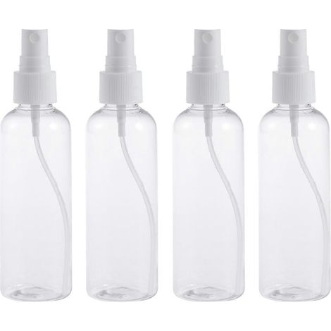 Lot de 4 flacons vaporisateurs vides en plastique de 100 ml pour maquillage et soins de la peau, rechargeables et parfaits pour les voyages (flacons transparents avec vaporisateur blanc).-1 (1/3)