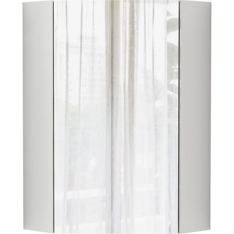 Armoire de salle de bain d'angle avec miroir trois faces, charnières freinées, étagères pour plantes, prémontée, coloris blanc (1/5)