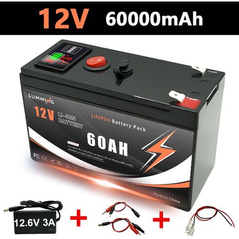 12V 150AH lithium-ion 3S7P battery pack, rechargeable, with USB interface and power display - 60AH + matching 12.6V charger.