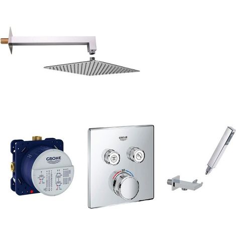 Grohe – Colonne de douche encastrée SmartControl thermostatique – Mitigeur laiton chromé avec 2 vannes – Pommeau 300mm inox – Débit 24 l/min (1/5)