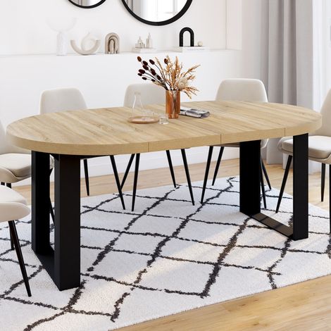 PHOENIX mesa de comedor redonda extensible 4-10 personas madera y negro 110-200 cm