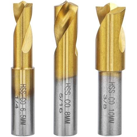 Lot de 3 Forets à Souder par Point, Fraise à Dépointer HSS CO Outil de Forage de Soudure Plaquée en Titane 6.5mm/8mm/10mm pour enlever Joints de Soudure en Tôle (1/5)