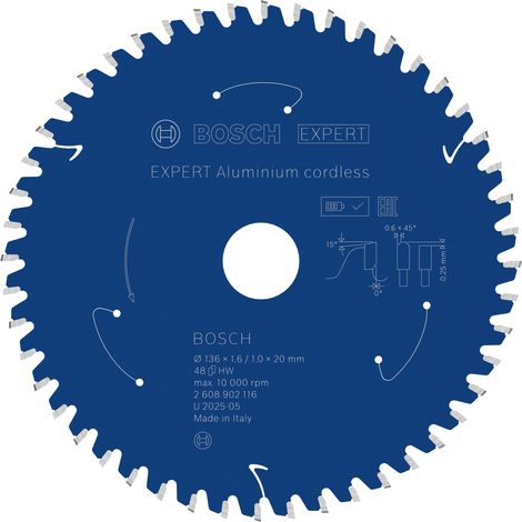 Bosch EXPERT Aluminium Circular Saw Blade 136 x 1.6/1 x 20mm T48 2608902116 (1/5)