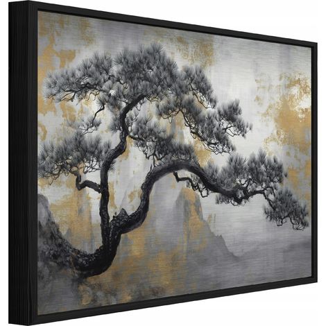 Peinture sur métal dans un cadre noir arbre abstrait salon chambre 120x80 (1/3)