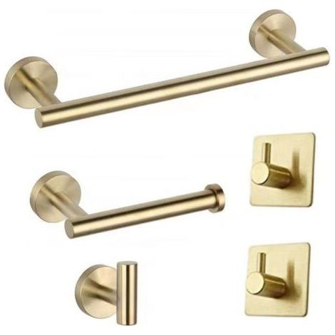 Set salle bain 5 pièces inox 304 or champagne, bordure croisée 40cm, porte-essuie-tout, porte-papier toilette, crochet manteau, porte-serviettes-Chrom (1/5)