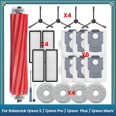 Lot de 21 pièces comprenant une brosse principale, une brosse latérale, un filtre HEPA et un sac à poussière pour les robots aspirateurs Roborock Qrevo S, Qrevo Pro et Qrevo MaxV.