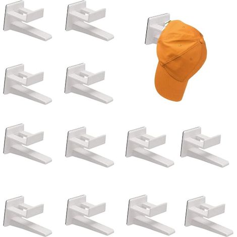 12 Pieces Hat Hooks, Black Wall Mounted Double Hook Hat Rack, Hat Hooks Wall Mount, for Various Hats, Key Rings, Headphones, Scarves. (White)