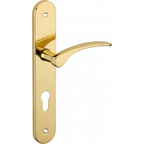 Thirard – Poignée de porte Dionysos trou de cylindre – Acier embouti – Finition laiton – Pour entr'axes 70mm et carré 7mm