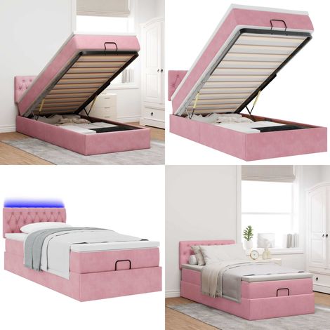 vidaXL Cadre de lit ottoman avec matelas rose 90x190 cm velours