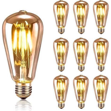 10er-Pack Retro-LED-Glühbirnen im Vintage-Edison-Stil, 4 W E27, antike dekorative Lampe, warmweiß 2200 K, bernsteinfarbenes Glas – maximale Effizienz (1/5)