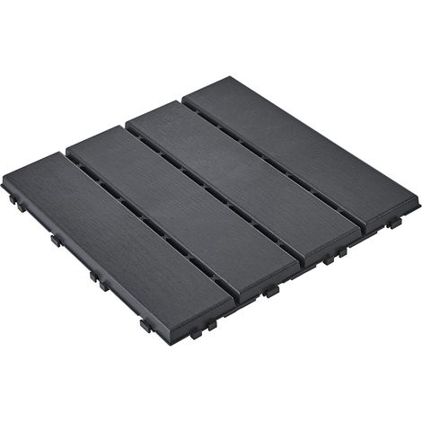 SoBuy  Modular Room Divider in Black  Interlocking Floor Tile with Drainage Slots  Outdoor Decking Panel in PP Plastic  31×31×2 cm  Load capacity 113 kg  SDA15-HG (1/5)