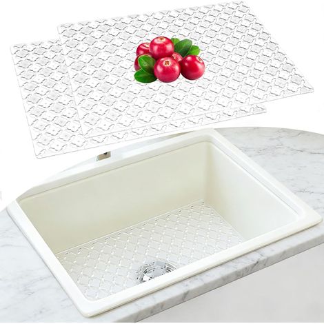 Lot de 2 Tapis évier, 30x40cm Découpable, Protection Céramique Acier, Drainage Rapide PVC, Cuisine (1/5)