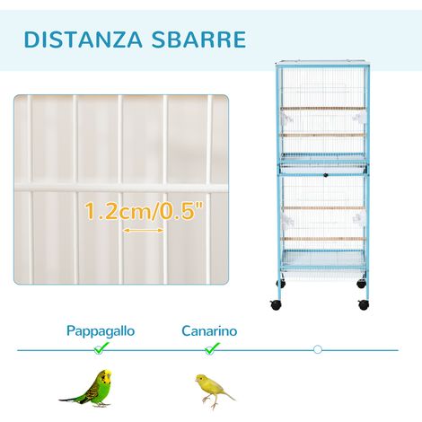 Volière 2 en 1 pour oiseaux, cage intérieure sur roulettes avec 4 roues et bacs amovibles, 51,5 x 50 x 140 cm (1/5)