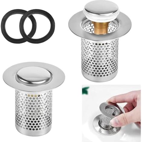 2PCS Filtre D'évacuation Maille de Filtre de Vidange Maille de Inoxydable Filtre de Vidange Grille de Filtre pour Evier Attrape Cheveux Douche avec Noyau de Rebond en Laiton pour Maison (1/5)