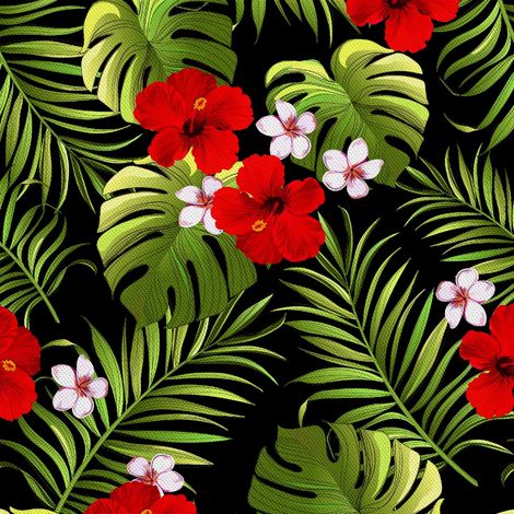 Outdoor dekostoffe oxford - Motiv Roter Hibiskus auf den Blättern (1/5)
