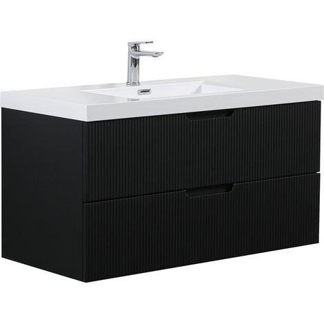 Badezimmer Badmöbel-Set Thermis 100 cm – Matt Schwarz – Badezimm (1/5)