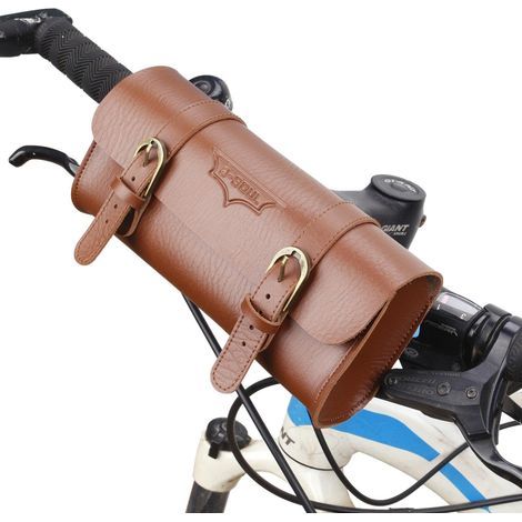 Sacoche de Selle en Cuir pour vélo - Sacoche de Selle pour Guidon de vélo Pochette de Cyclisme étanche de Grande capacité pour Outils de réparation extérieu de vélo de Course, clés de VTT (1/5)