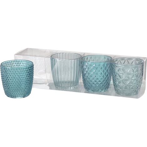 – Porte-bougies chauffe-plat – Porte-bougies chauffe-plat – Lot de 4 – Verre – Abat-jour turquoise (1/5)