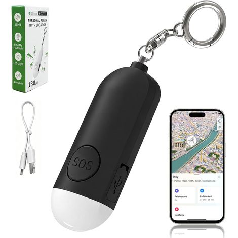 Alarme Personnelle avec Localisateur 2-en-1, 130dB Alarme de Poche Rechargeable avec Lumière LED, Traqueur Clef Alarmes de Sécurité pour Enfants Femmes Autodéfense d'urgence-Noir (1/5)