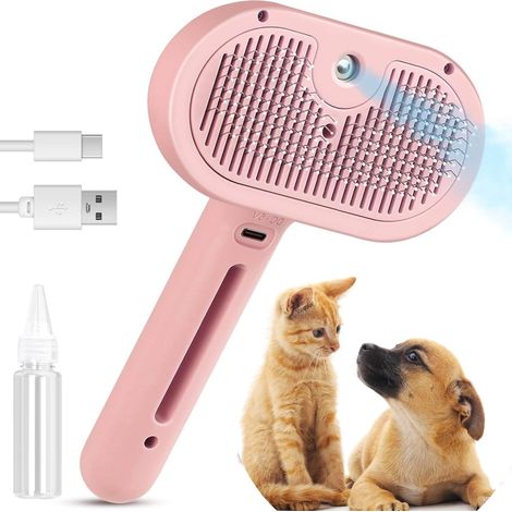 Brosse à vapeur autonettoyante pour chats et chiens, facile à nettoyer, élimine l'électricité statique, rose.-AquaForge (1/5)
