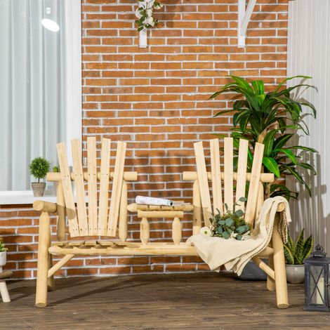 Combinaison banc de jardin pour 2 personnes, table intégrée, bois naturel, 157 x 88 x 103 cm (1/5)