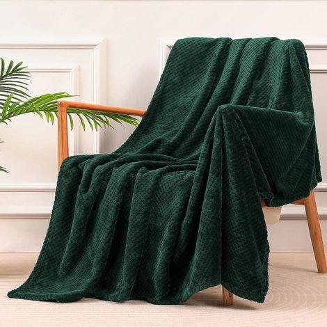 Plaid Couverture Polaire, Jeté de Canapé en Flanelle, Vert Foncé (1/5)